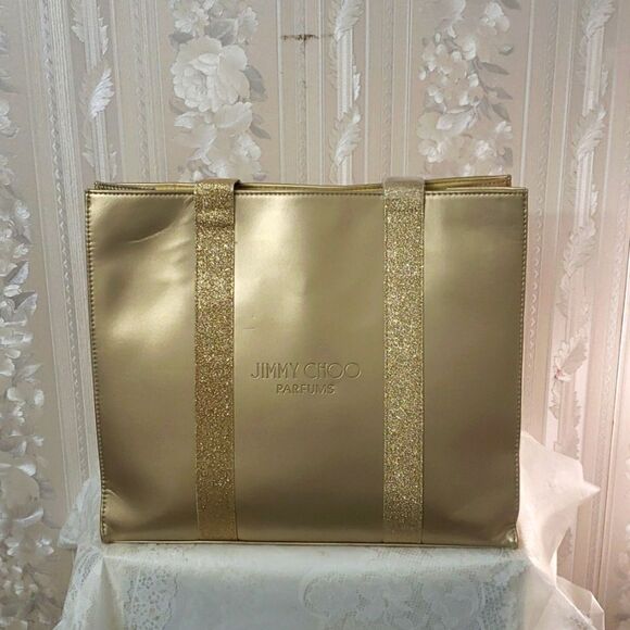 Jimmy Choo Parfums Large Gold Gliders Tote Bag New - Picture 2 of 7